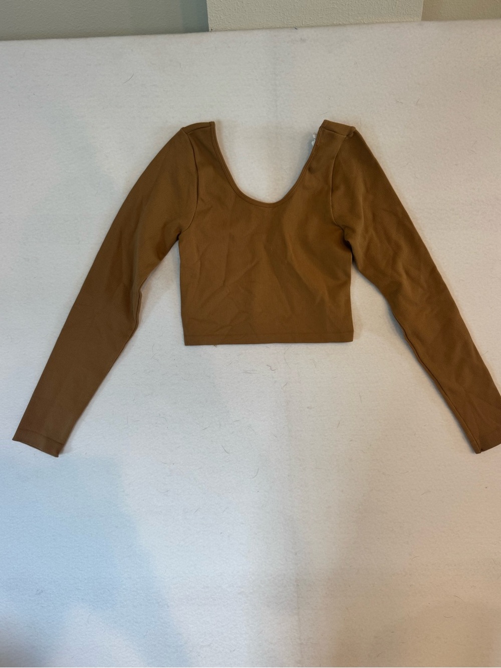 Aeropostale Brown Long Sleeve Cropped Scoop Neck Top
